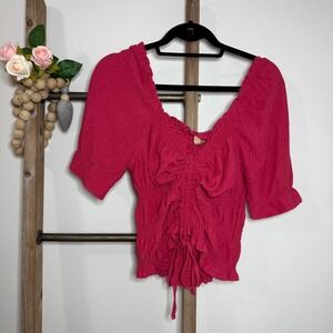 Anthropologie Pilcro Ruffle Puff Sleeve Pink Blouse Size Medium